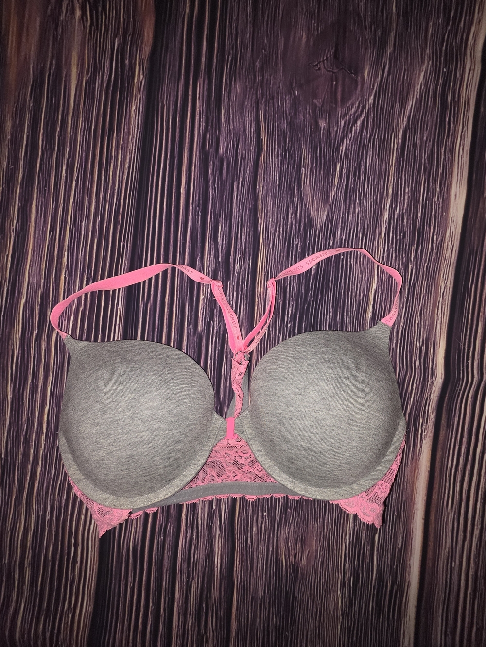 Victoria's Secret Gray Bra with Pink Lace and Straps